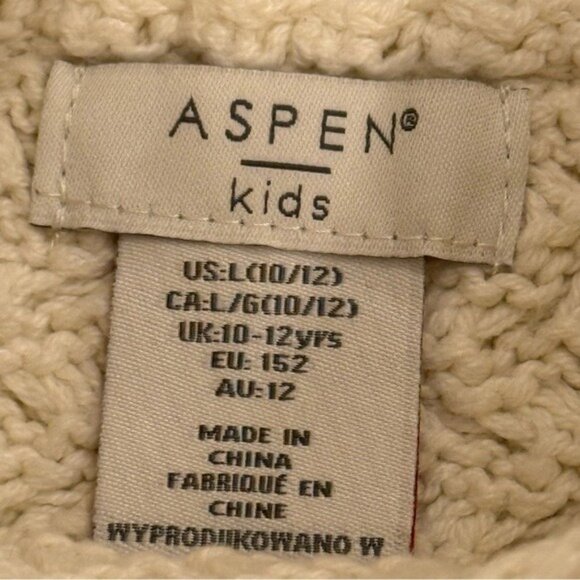 Aspen Kids Faux Fur Sleeveless Turtleneck Knit Poncho Sweater Ivory Large 10/12 - Picture 8 of 10